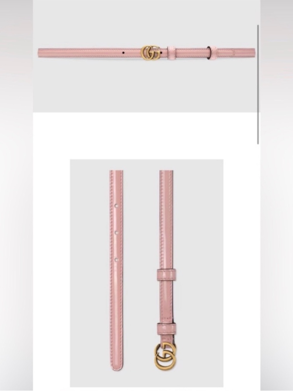Gucci Slim Patent Leather Belt in Pale Pink with Gold Double G - Picture 3 of 11